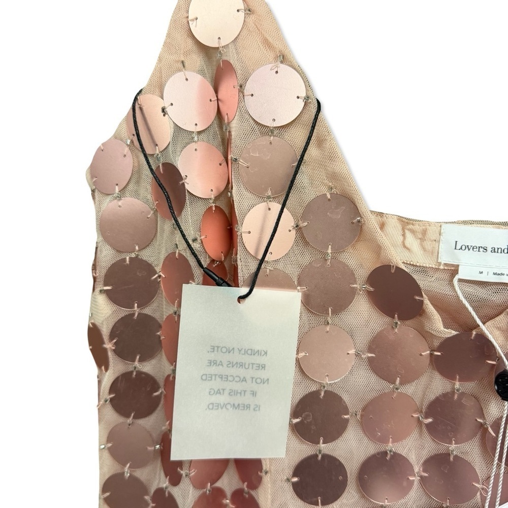 Lovers + Friends Gilles Sequin Mini Dress Light Pink disc metallic Revolve M - Picture 5 of 10